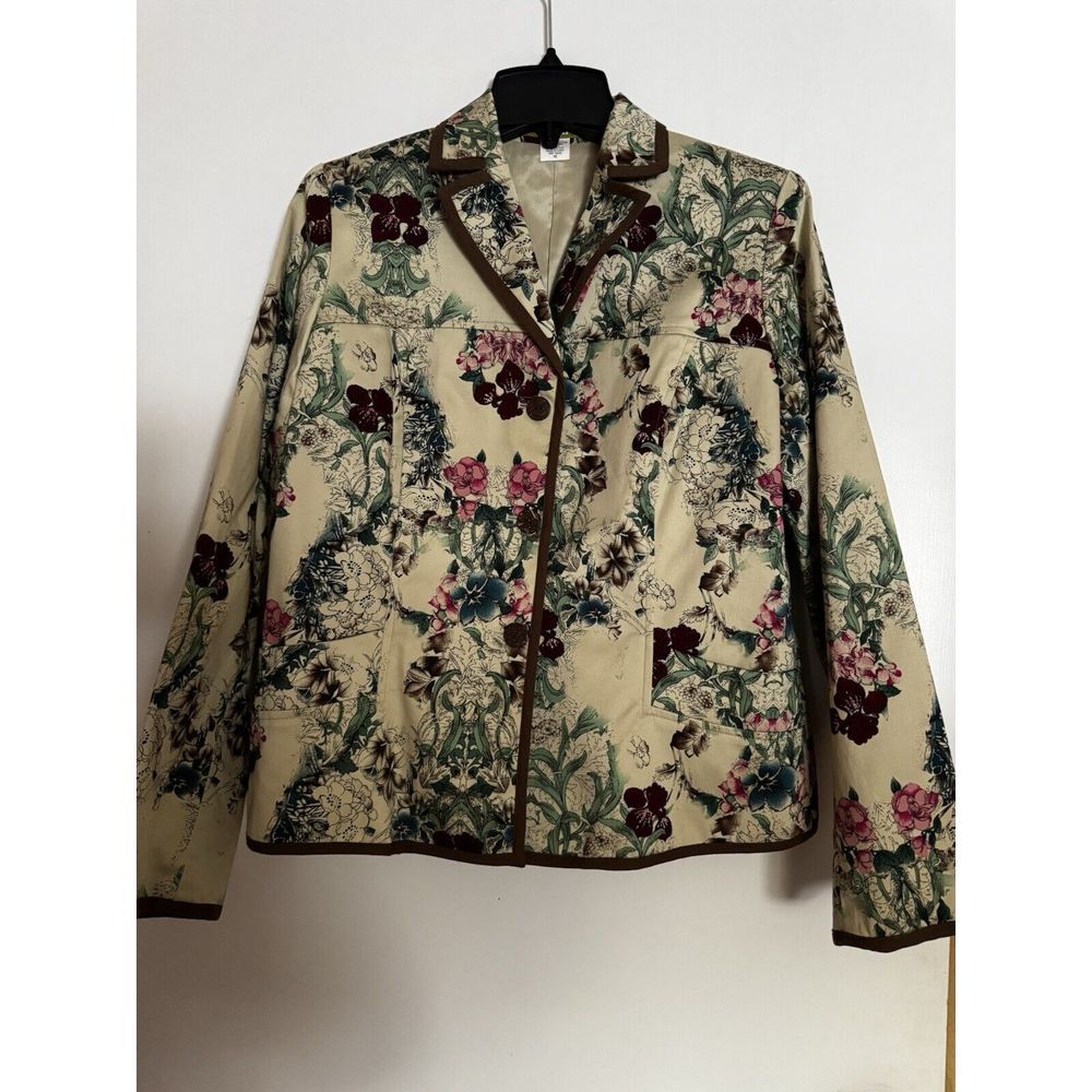 Acorn Womens Size M Floral Tan Button Jacket Lined EUC
